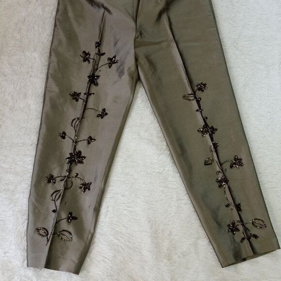 SILKLAND Hand Beaded, Side Closure, Fully Lined Pants -Size 12 (Olive Green) NEW - Picture 4 of 16